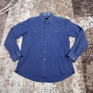 7 Diamonds Shirt Mens Medium Blue Button Up Dress Oxford Western Stretch